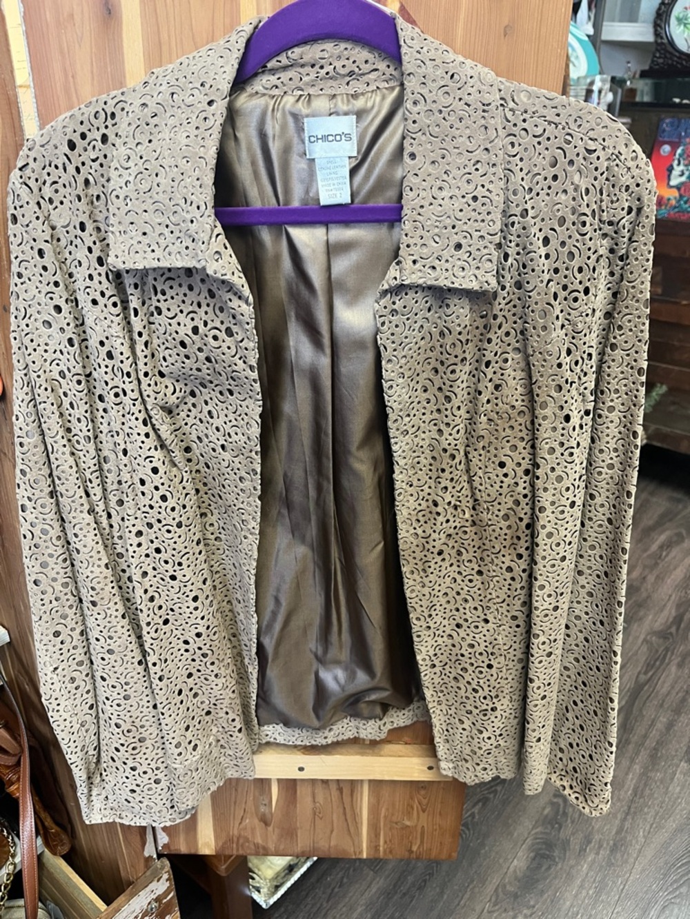 Chico's Beige Laser-Cut Suede Blazer